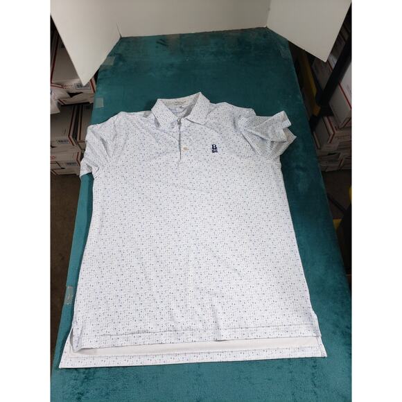 Peter Millar Polo Shirt Size Large Mens Blue Performance Golf Logo Drink - Picture 2 of 8
